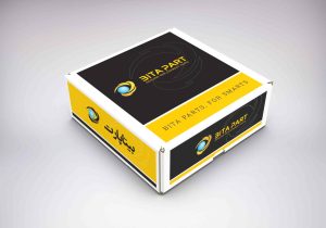 جعبه کیبوردی لوازم یدکی خودرو با طراحی گرافیکی زیبا و رنگارنگ برای شرکت بیتا پارت. این جعبه ظاهری مدرن و کارآمد دارد