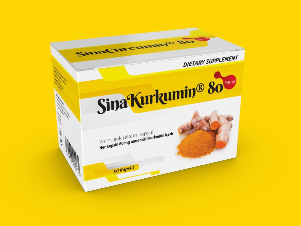 طراحی بسته‌بندی کپسول کورکومین با رنگ زرد روشن