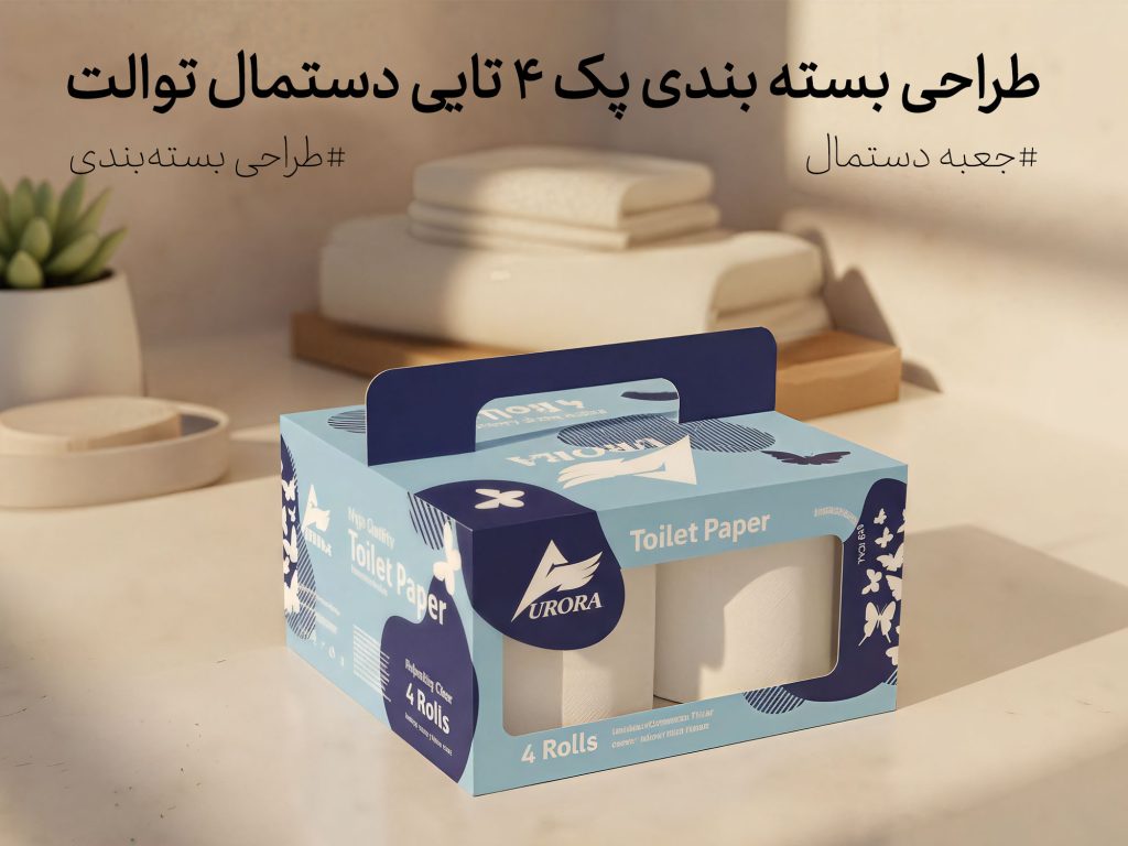 طراحی جعبه پک چهار تایی دستمال توالت اورورا - جعبه سازی نگاره نفیس